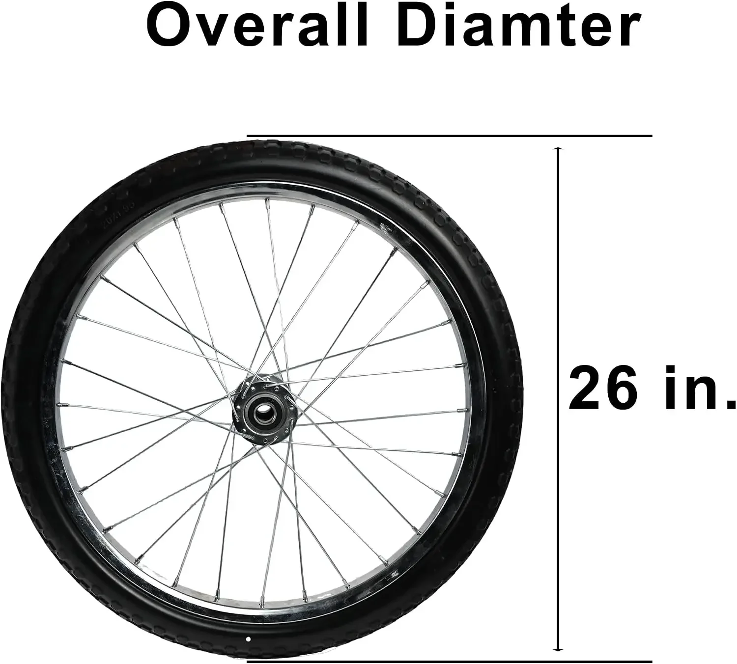 26 inch Flat Free Wheel with 3/4 & 5/8 Bearings on Steel Spoked Rim, 4