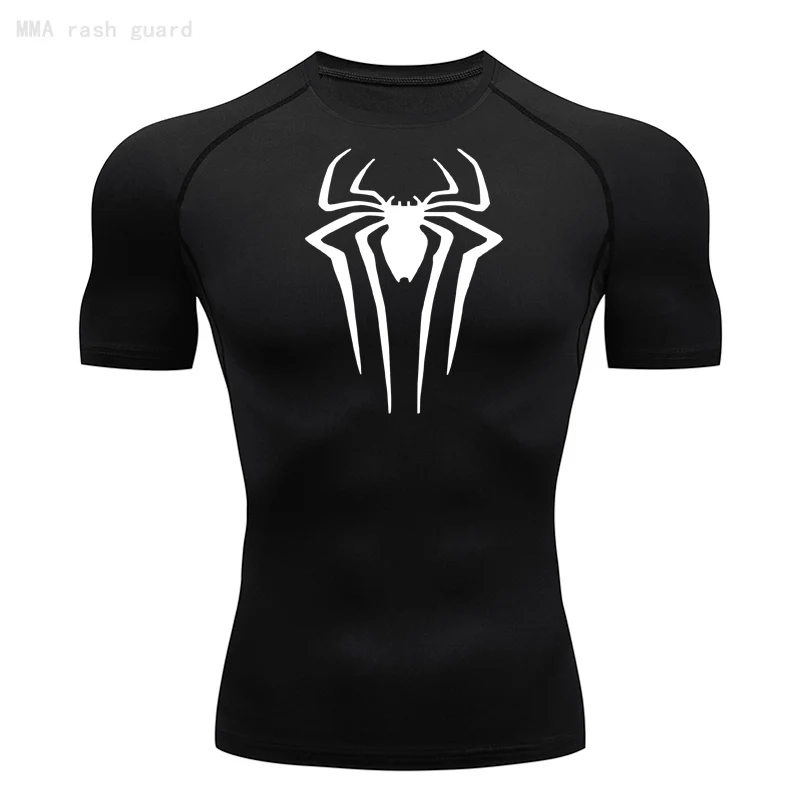 Camiseta deportiva de manga corta para hombre, camisa de compresión transpirable con cuello redondo, color negro, para correr, gimnasio, Verano