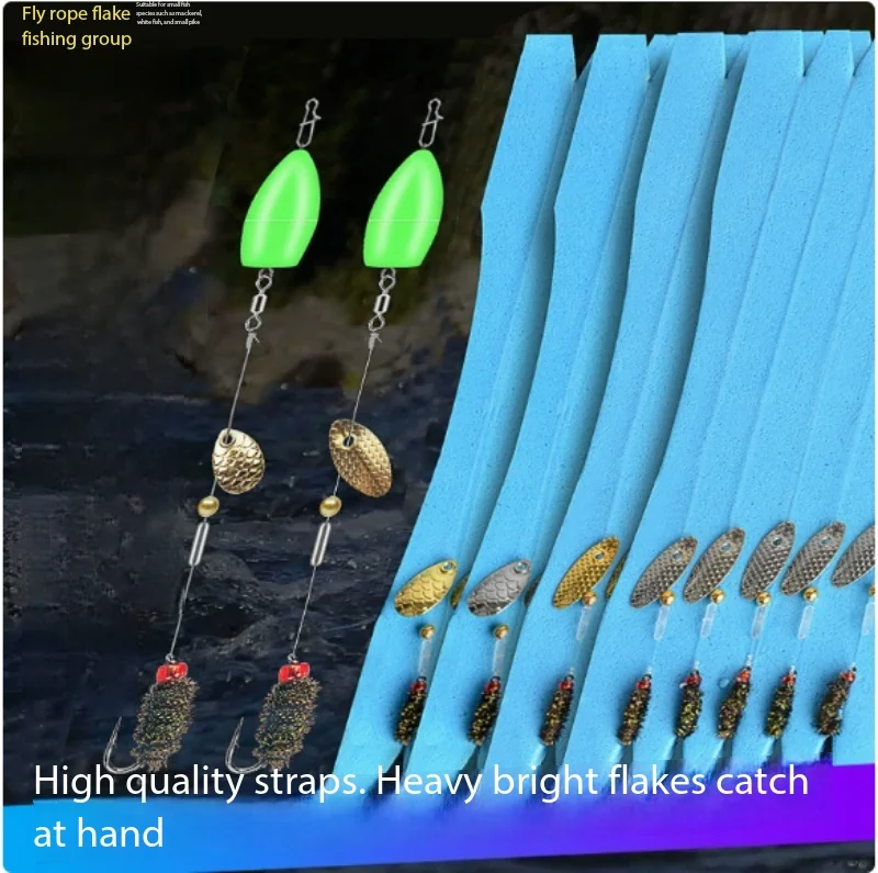 Juego de señuelos de cuchara con semillas tostadas pre-atadas, anzuelos de mosca, aparejos auxiliares con flotador y plomada, y cebos artificiales para pesca en agua dulce