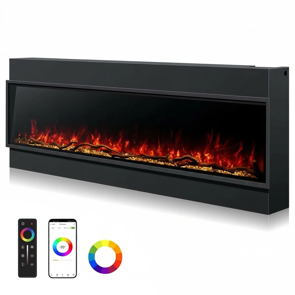 Linear Electric Fireplace, 1500W 44-Inch Wall Heater, WiFi Smart Recessed Insert Fireplace, Frameless Electric Fireplace Heater