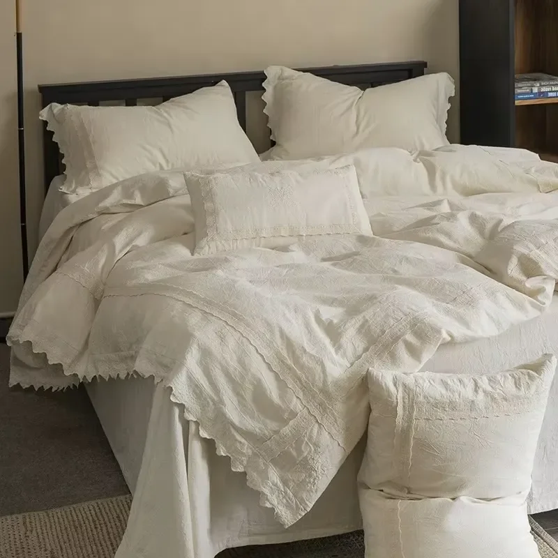 【CHIMU HOME】 New Style Cotton Linen Duvet Cover Set for Basic Natural French Washed Flax Solid Color Soft Breathable