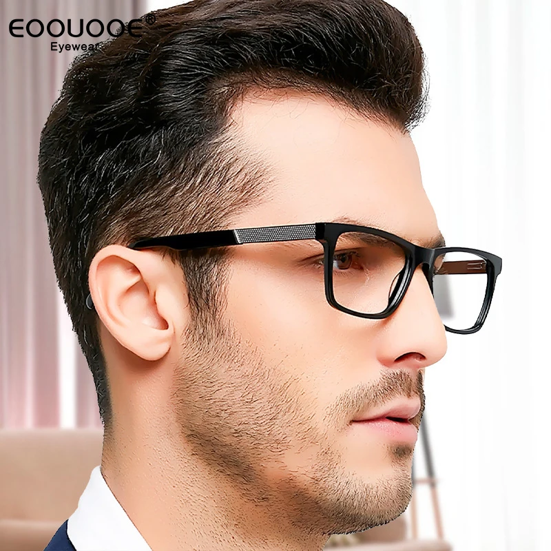 

Men Acetate Glasses Frame Men's Myopia Hyperopia Eyeglasses Progressive Prescription Lenses Square Office Optical Bright Black