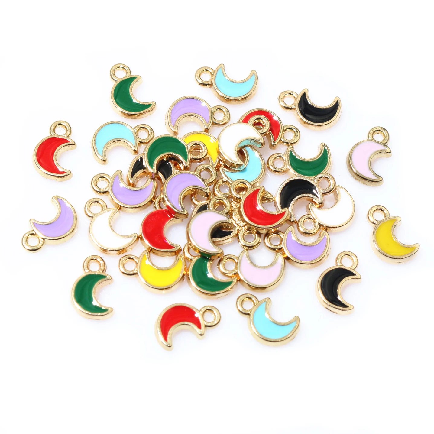 100Pcs 8x5mm Enamel Small Moon Charms Pendants Multi Colors DIY Jewelry Making Accessories Findings for Earrings Bracelet