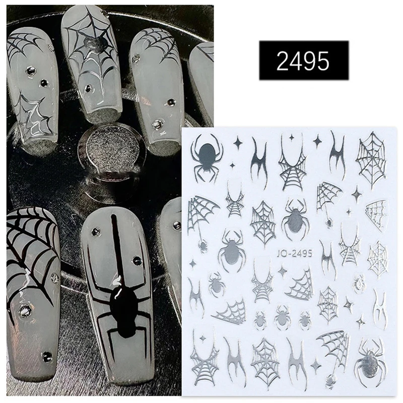 Halloween Elementen Nail Art Stickers Schedel Spook Grappige 3D Spinnenwebben Ontwerpen Sliders Zelfklevende stickers voor feestelijke manicure