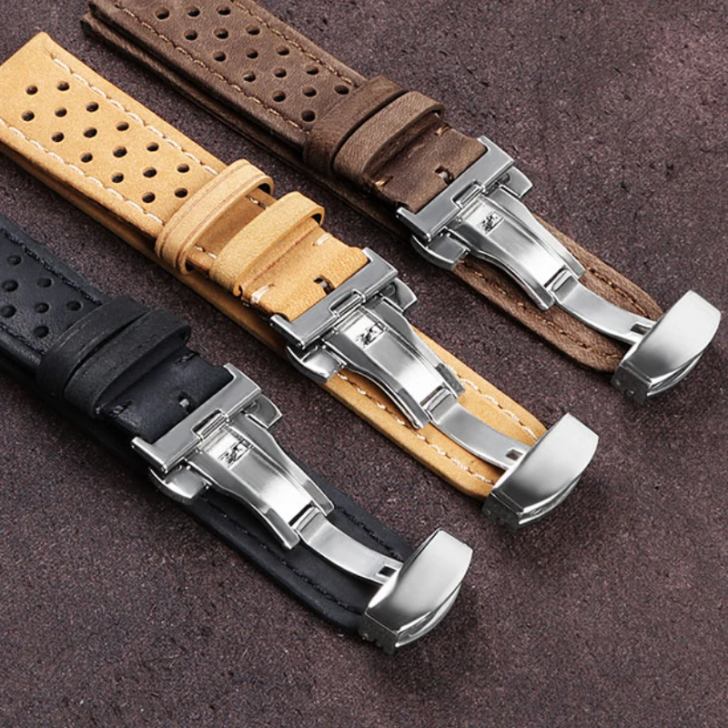 สายหนังวินเทจแบบนิ่มสำหรับ Samsung Galaxy Watch 3สายนาฬิกาหนังวัวสำหรับแท็ก Heuer 18มม. 20มม. 22มม.