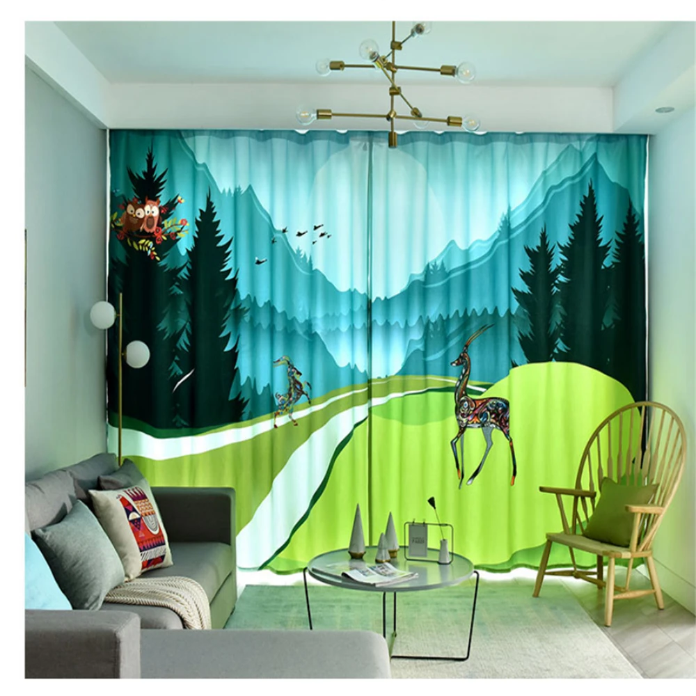 New curtains cute cartoon children's room boy girl bedroom study children's room thickened full blackout curtains