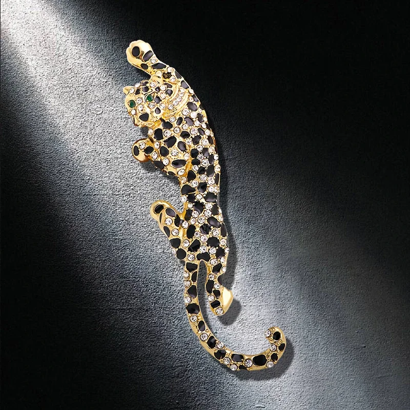 Big Climbing Leopard Brooch Pins For Women Men Enamel Animal Brooches Winter Luxury Jewelry Coat Suit Accessories