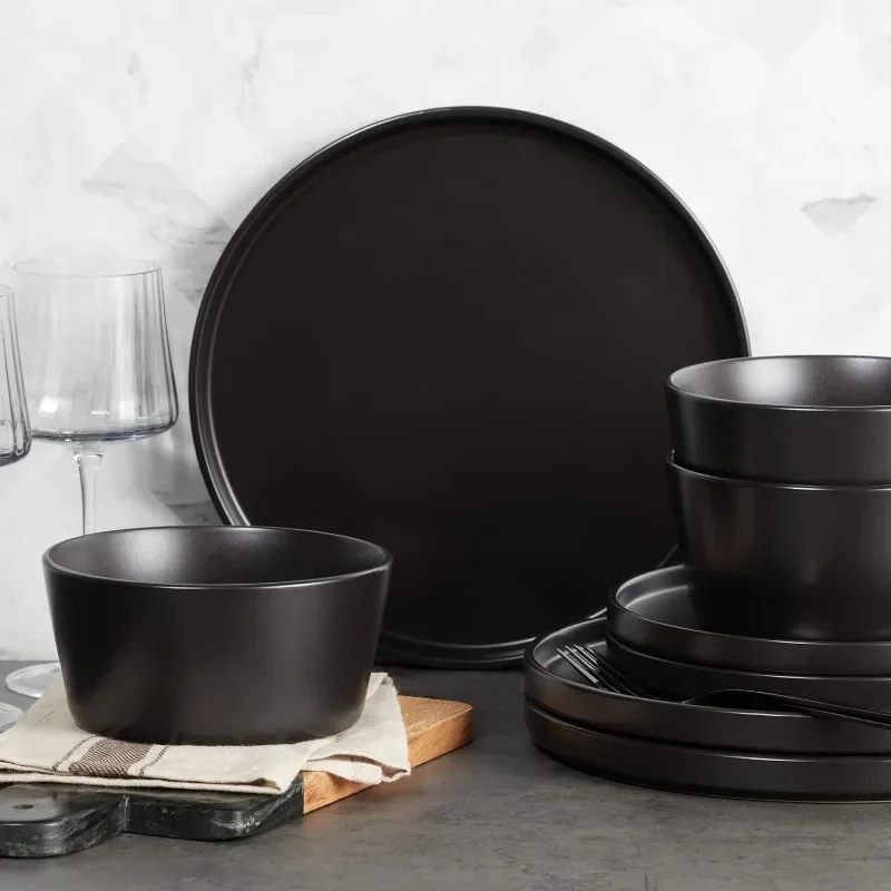 Coupe Dinnerware Set, Service For 4, Black Matte