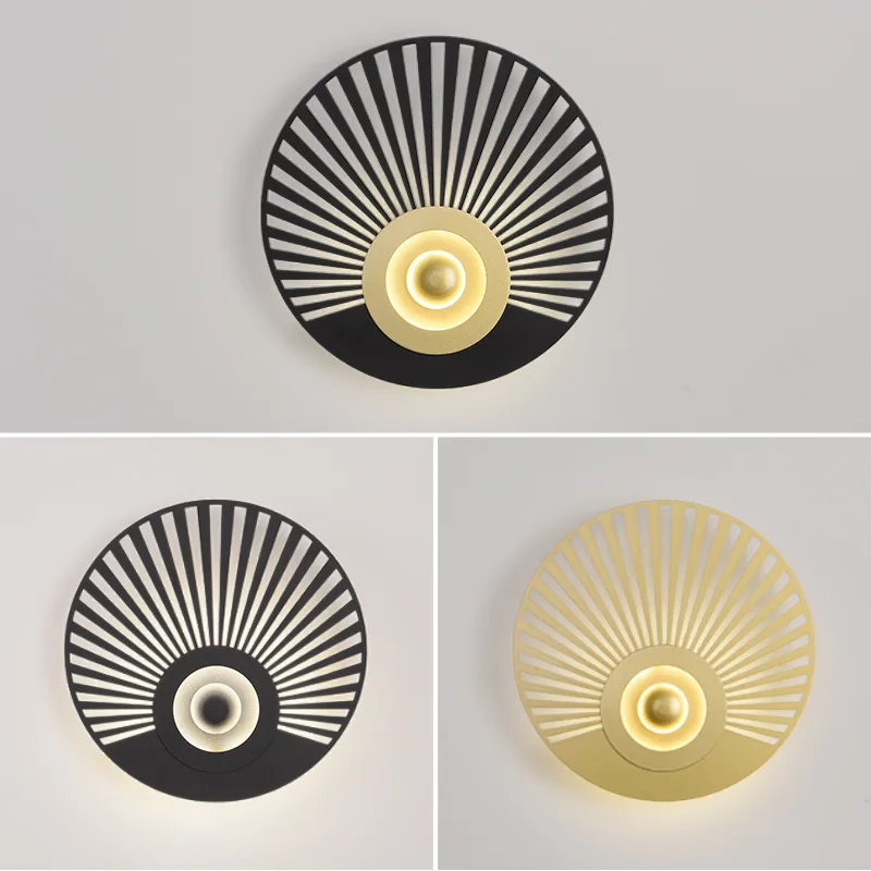 Golden Peacock Tail Wall Light Led 10W Luxury Decor Background Lamp Living Room Corridor Nordic Black Circle Bedside Sconce