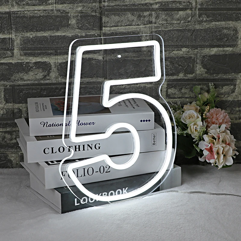 Birthday Anniversary Number Neon Sign Light  for Party Decor  Wedding Birthday Transparent Acrylic Custom Neon Light Sign