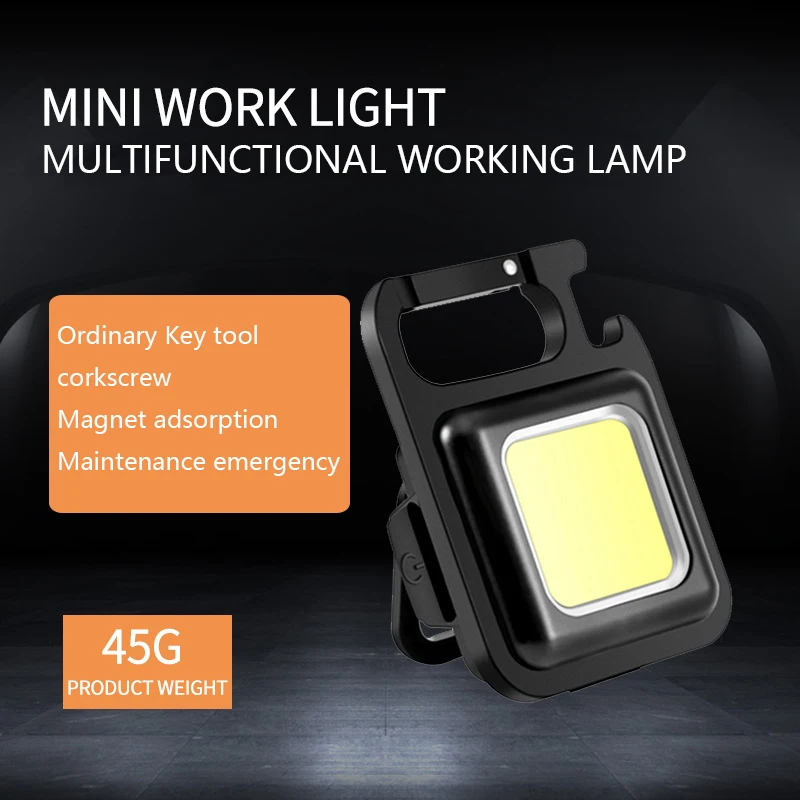 

LED Mini Flashlight Super Bright COB Keychain Light Outdoor Emergency Camping Pocket Lamp With Tail Magnet Corkscrew