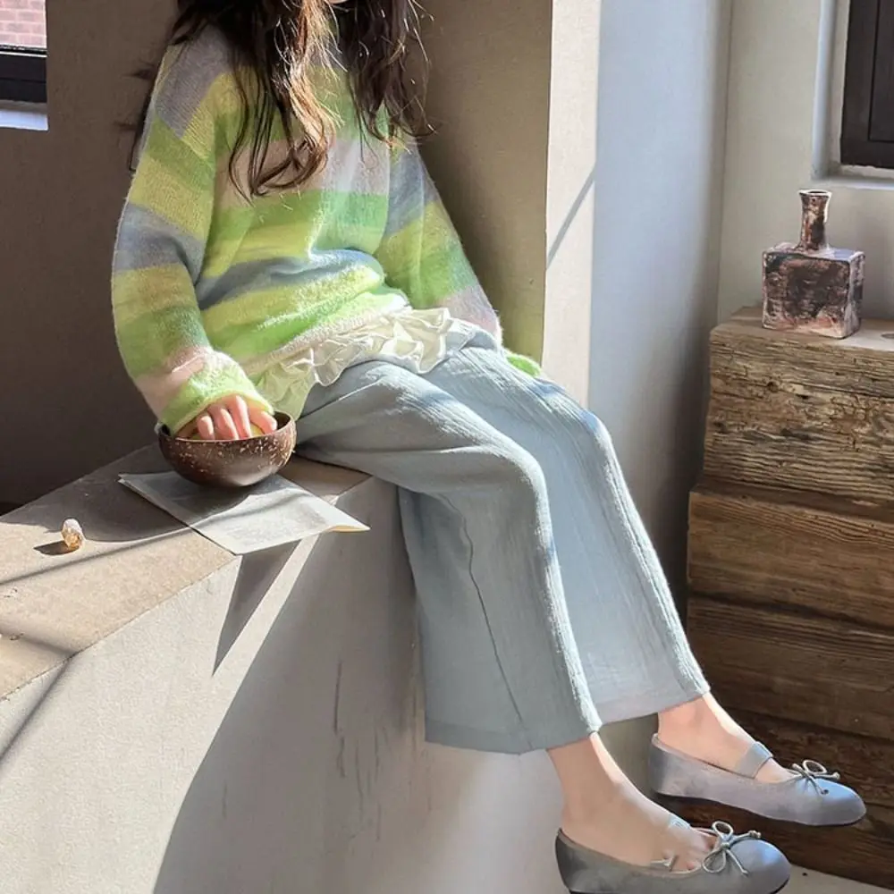 

Temperamnet Candy Color Girl Straight Pants Loose High Waist Children Cropped Pants Wide Leg Thin Casual Trousera Streetwear