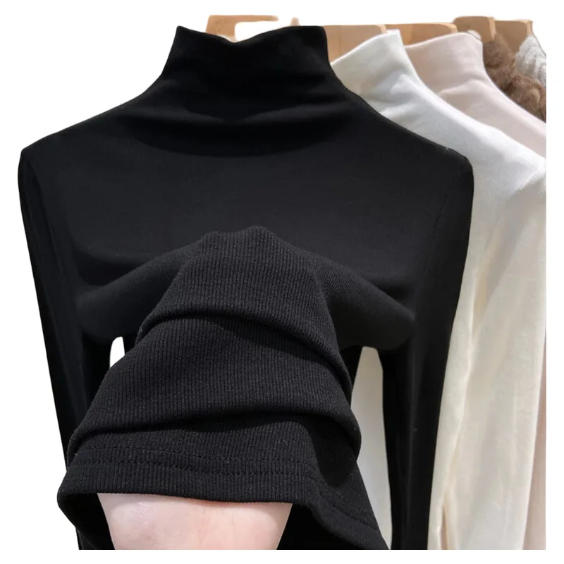 Dralon Winter Plus size Bottoming Shirt Women Inner wear Texture Warm Top Women Half-high Collar All-Match Slimming Top