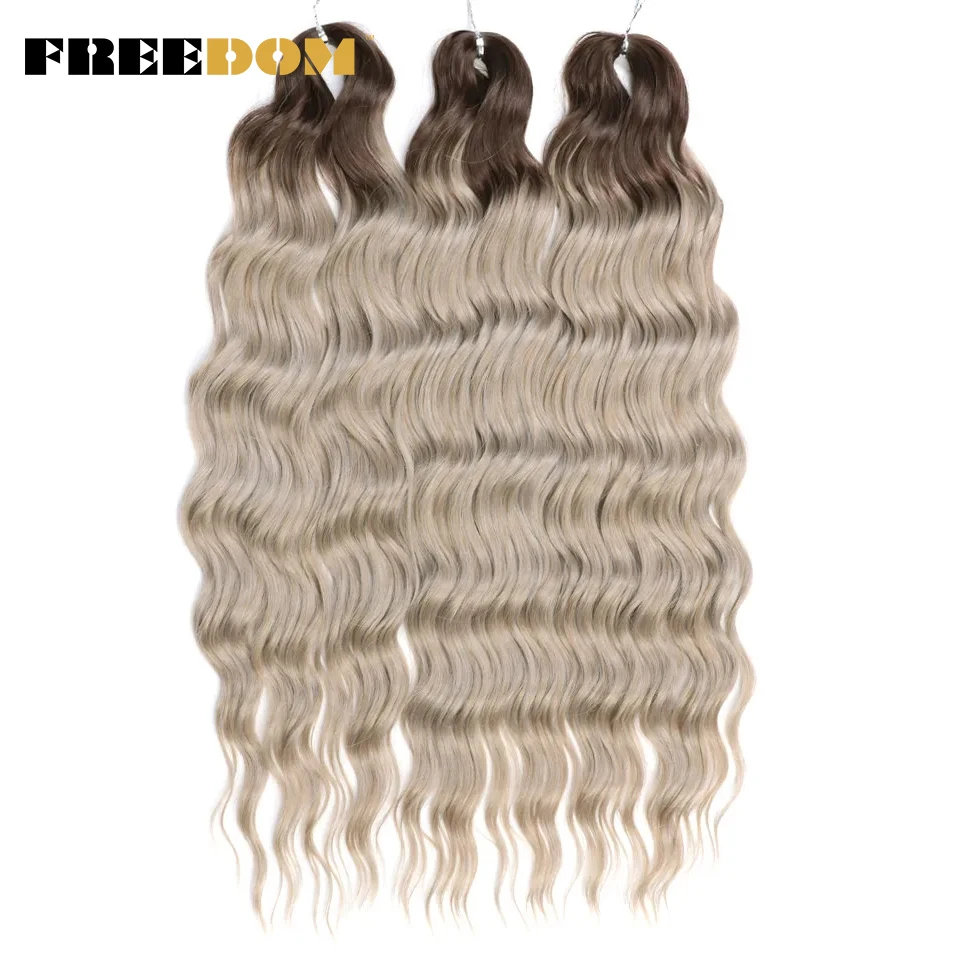 FREEDOM Synthetische Lockige Flechthaarverlängerungen 24 Zoll/60 cm Lang Tief Gewellte Twist-Häkelzöpfe Haar Ombre Braun Regenbogenhaar – Detail 13