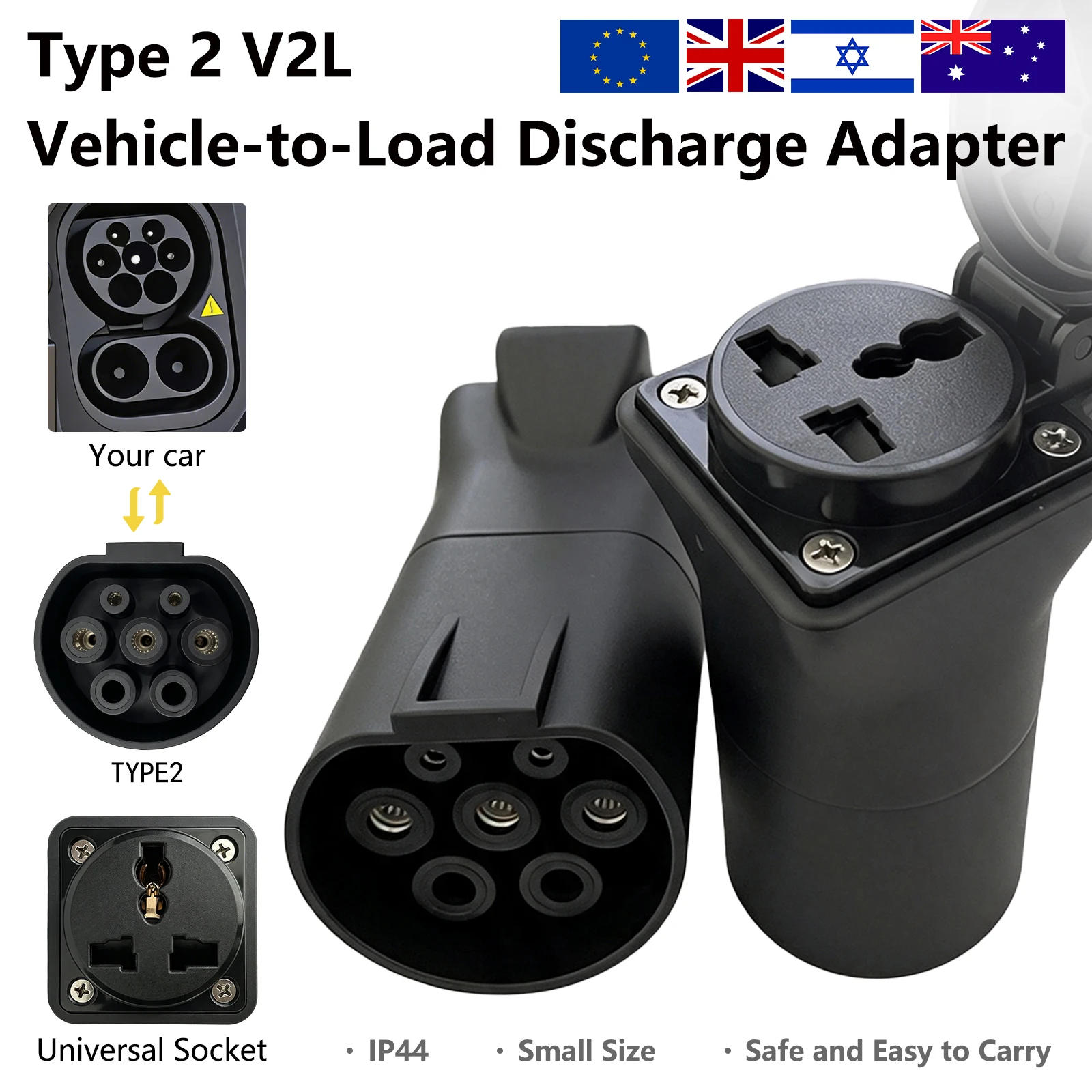 Type2 V2L Discharger Adapter Suitable BYD MG Deepal Geely Jaecoo Omoda Vehicle‑to‑Load Plug Universal Socket EV Camping Vehicles