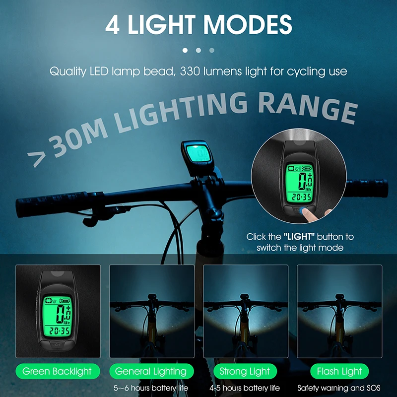 WEST BIKING Bicycle Computer Warning Horn Flashlight Cycle Bike Speedometer Led Front Lights Waterproof IP64 Cycling Headlight