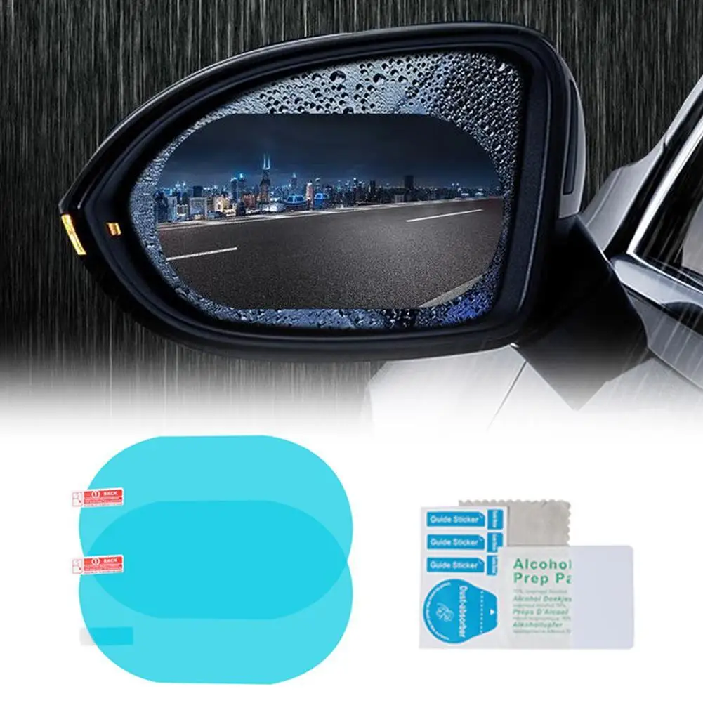 4Pcs Car Rearview Protective Side Windows Sticker, Anti Fog Glare Rainproof Waterproof Mirror Film Clear Nano Coatin