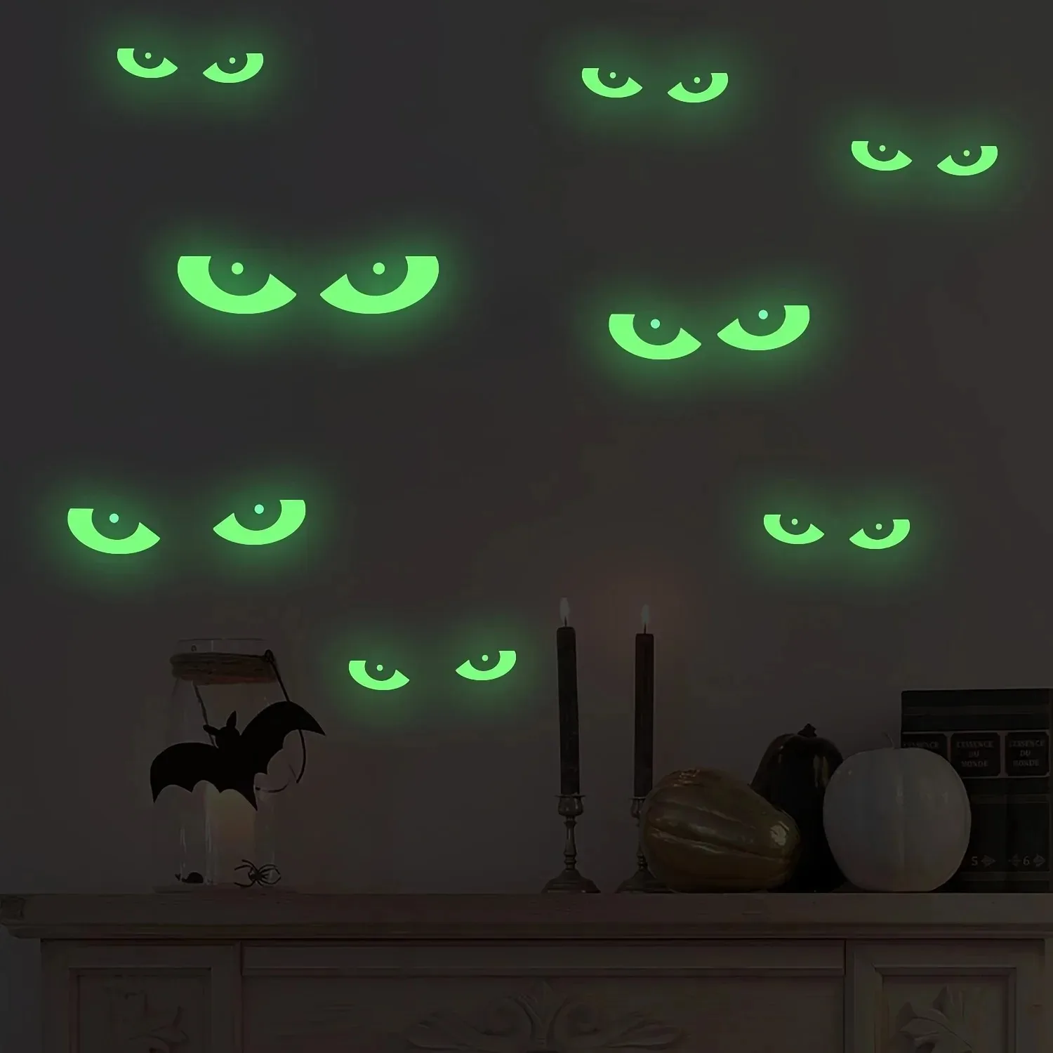 8 Paar im Dunkeln leuchtende Halloween-Augen, abnehmbare fluoreszierende Fensteraufkleber, Halloween-Wandaufkleber – Detail 3
