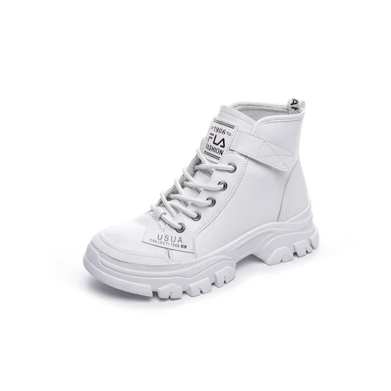 

2025 Women Boots Genuine Leather Size 35-40 white Ankle Boots Punk Thick Shoes Women Motorcycle Boots