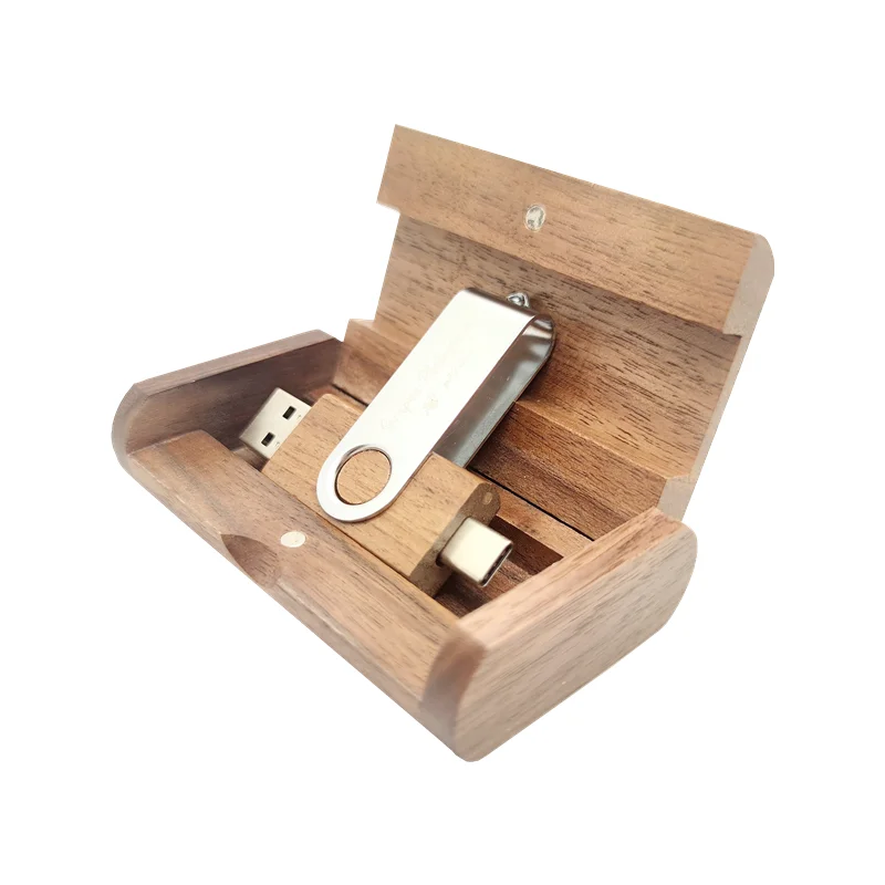 Бесплатный индивидуальный логотип с лазерной гравировкой, металлический зажим, флэш-накопитель USB2.0 и TYPE-C и деревянная коробка, 8 ГБ, 16 ГБ, 32 ГБ, 64 ГБ, 128 ГБ