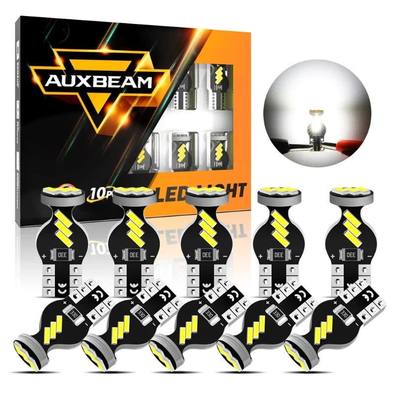 AUXBEAM 10pcs168 2825 W5W T10 LED Interior Light Bulbs 1.5W 300% Brighter 6500K White /3500K Amber/Red