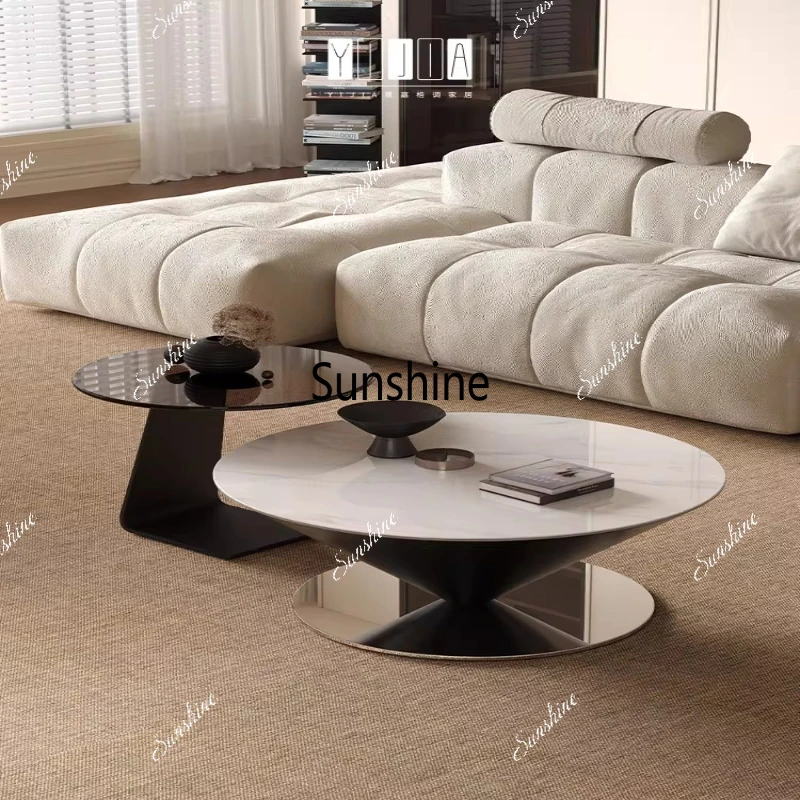 

Light luxury minimalist rock slab round coffee table modern minimalist high-end living room small apartment home, combination