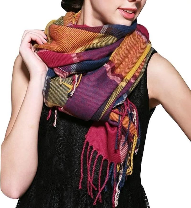 Fashion Winter Womens Scarf warm thick Long Plaid Shawl Wrap Cashmere Lattice Large Scarves Gifts