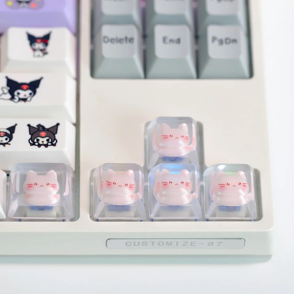 Diy transparente gato keycap para cereja eixo teclado mecânico design personalizado teclas de direção bonito 1u/1.25u tampas de jogo personalizadas