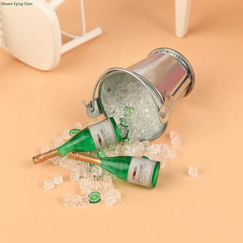 1set 1/12 Dollhouse Beer Ice Cube Bucket Set Model Dollhouse Mini Bar Decorations Toys Dolls House Accessories