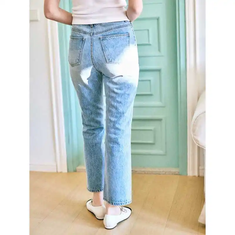 

Уличная одежда с высокой талией, хлопковые повседневные джинсовые брюки для женщин, джинсы из эластичной искусственной ткани среднего возраста, подходят для среднего возраста...