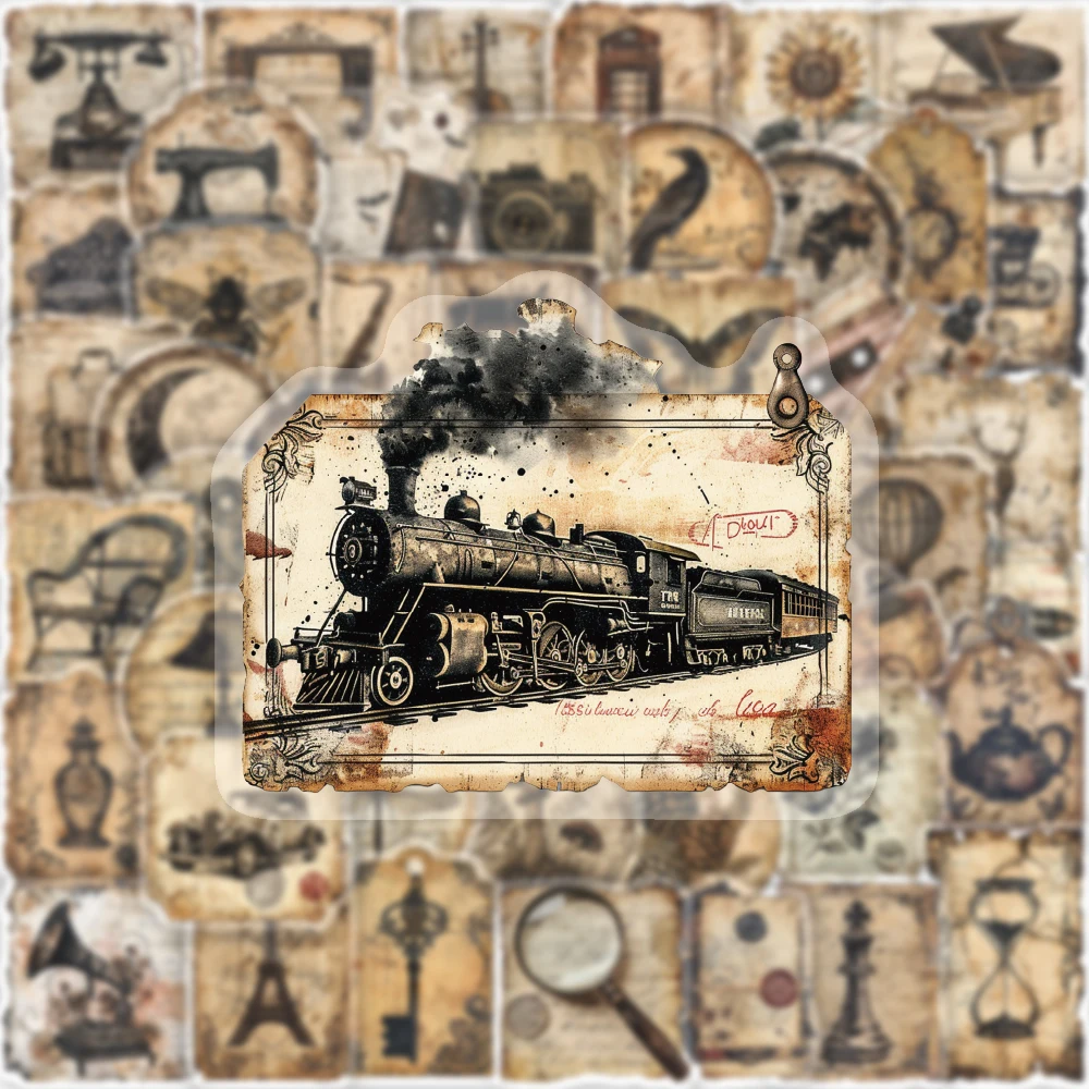 50 Stück Vintage-Stil Historische Erinnerungsetiketten PET-Aufkleber Personalisierte Künstlerische Dekoration Flaschen Handyhülle Scrapbook Geschenk-Aufkleber – Detail 2