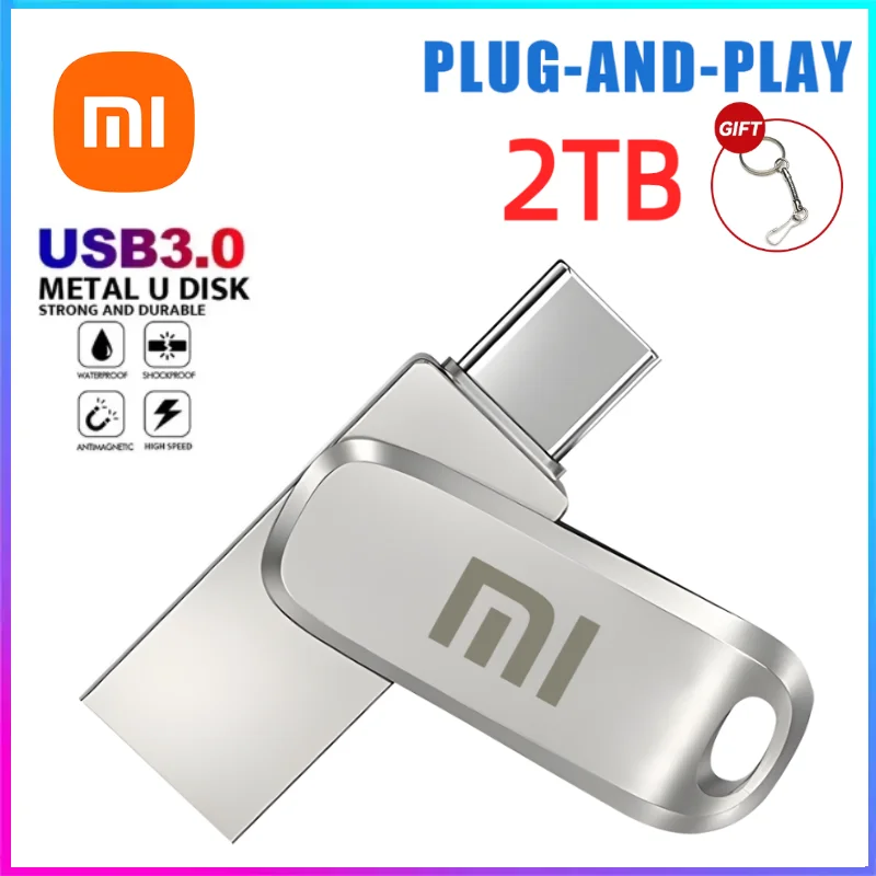 Xiaomi High Speed Flash Drive, Mini Type-C U Stick, Armazenamento de Memória OTG para PC e TV, 2TB, 512GB Metal Pendrive, USB 3.0, 1TB