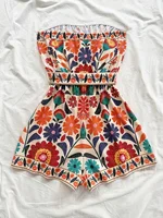 Women's Summer Colorful Folk Printed Crop Top and Shorts Jumpsuit, Suitable for Beaches, Music Festivals, Hippie Styles, Party - Image 2