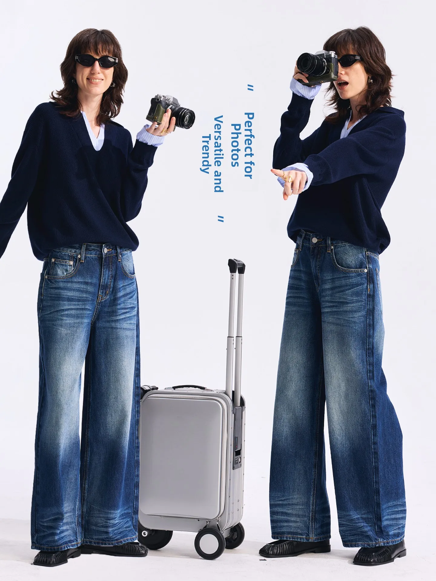 

Модные свободные широкие джинсы с высокой талией, женские повседневные джинсы на молнии из хлопчатобумажной ткани, подходят для четырех сезонов