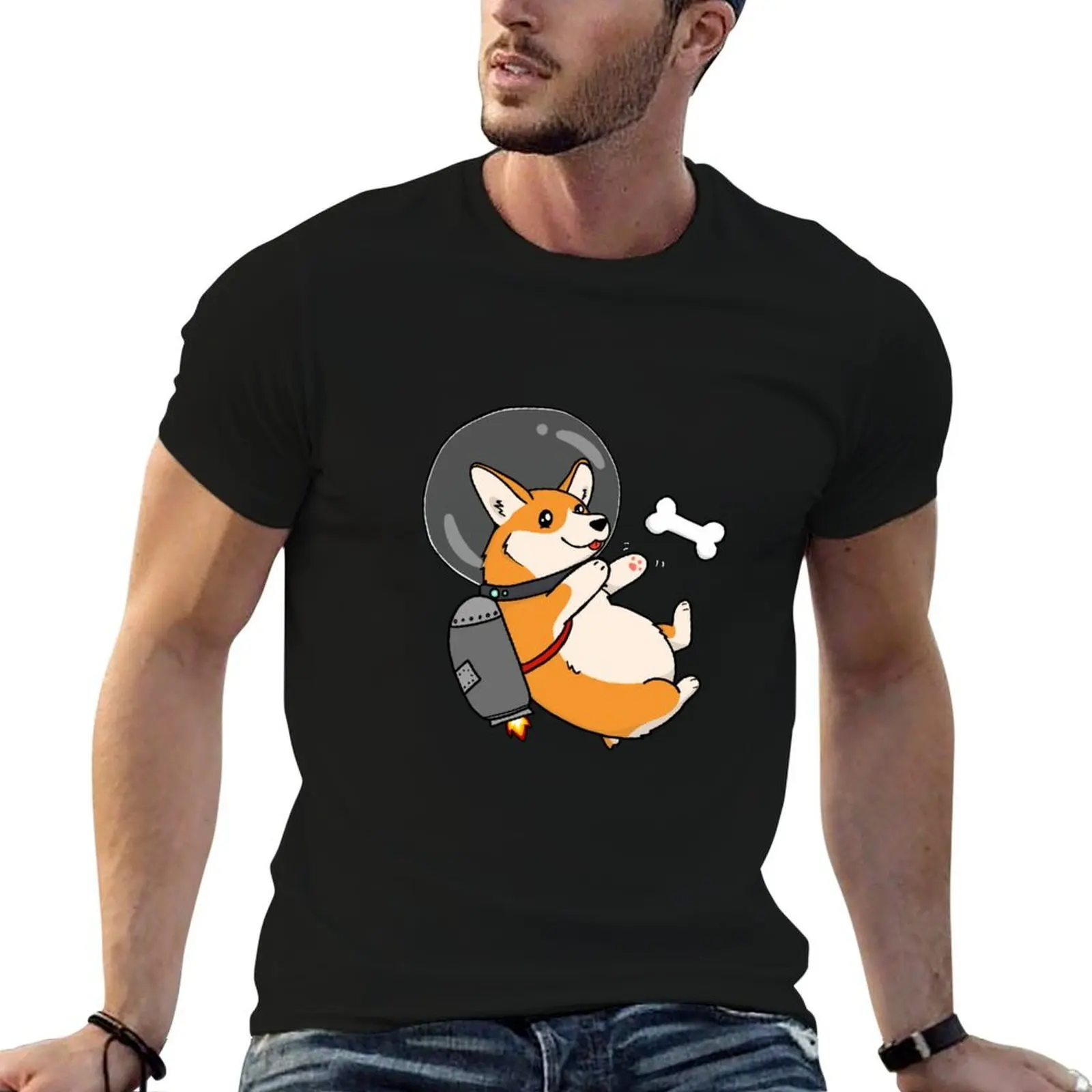 

chubby space jetpack corgi T-Shirt man graphic t shirt men t shirt cotton 100% T-Shirt