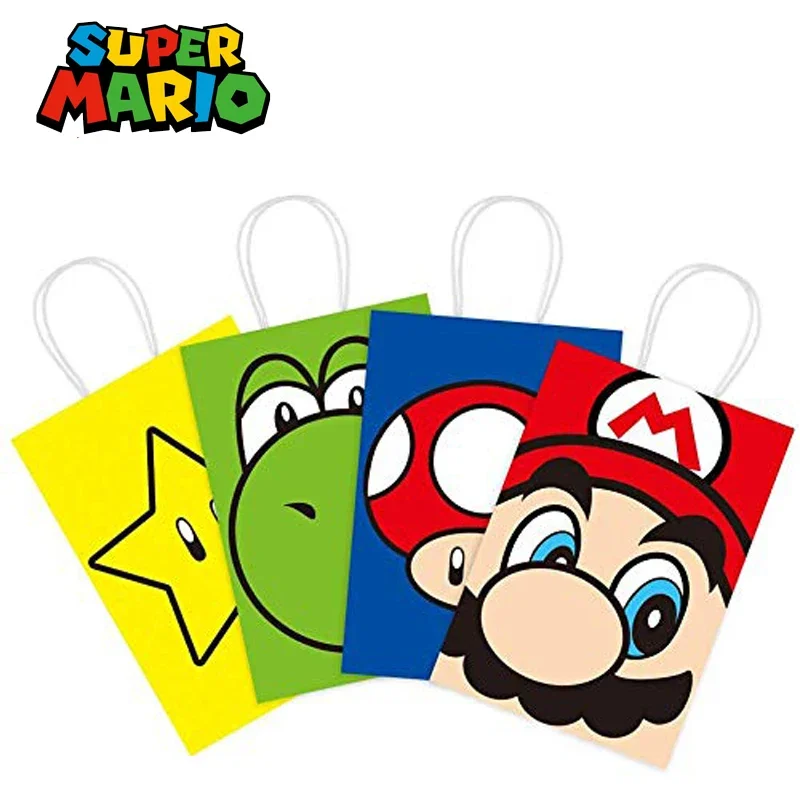 12PCS Super Mario Bros Anime Gift Bags Kraft Paper Pakcaging Candy Handheld Bag Cartoon Packing Kids Birthday Party Supplies