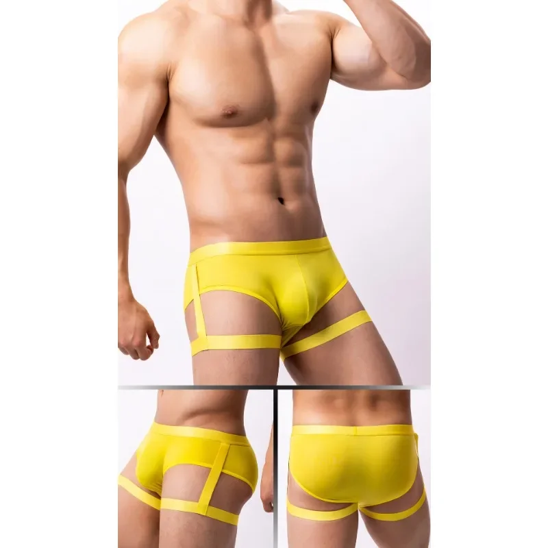 

Men Leg Straps Bondage Briefs Sexy Ice Silk Underwear Panties Seamless Jockstrap Underpants Bulge Pouch Breathable Lingerie