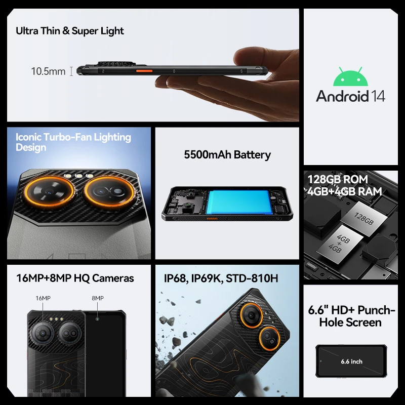 Global Version IIIF150 Air3S โทรศัพท์ที่ทนทานบางเฉียบ 4GB RAM + 128GB ROM 6.6 นิ้ว 90Hz หน้าจอ 16MP 5000mAh Android 14 สมาร์ทโฟน