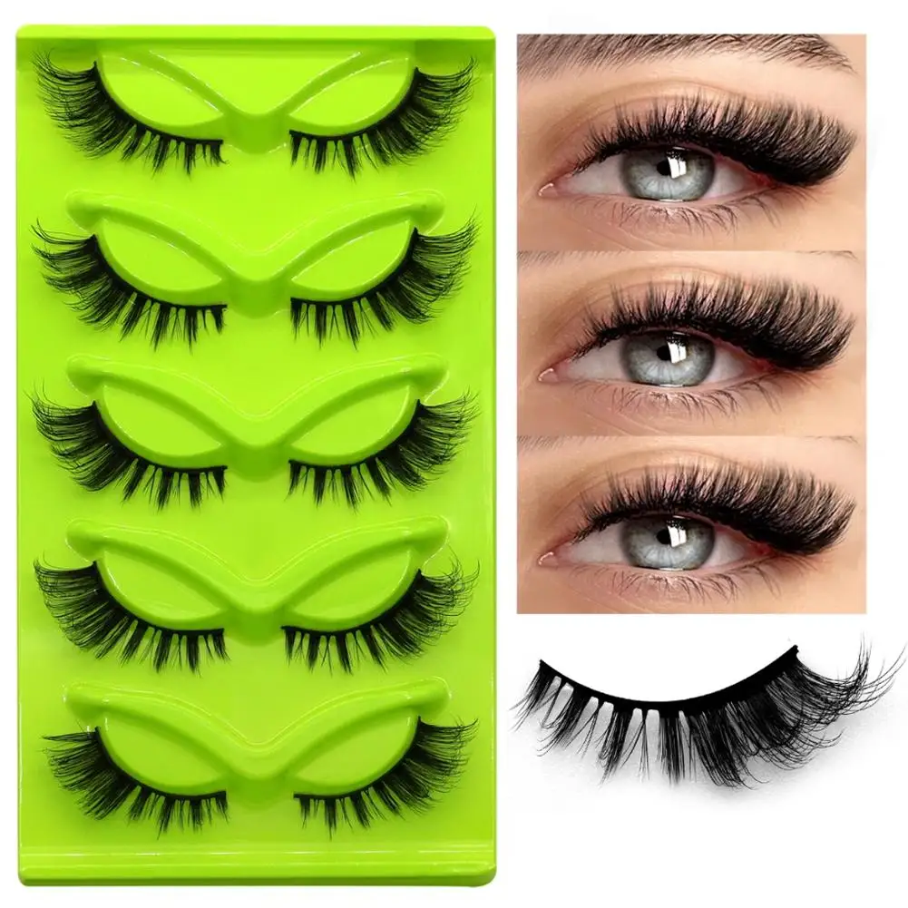 5 Pairs Fox Eye Long False Eyelashes Voluminous Cat Eye Lashes with Crisscross Design Thick Curled  Effect Small Clusters Cross