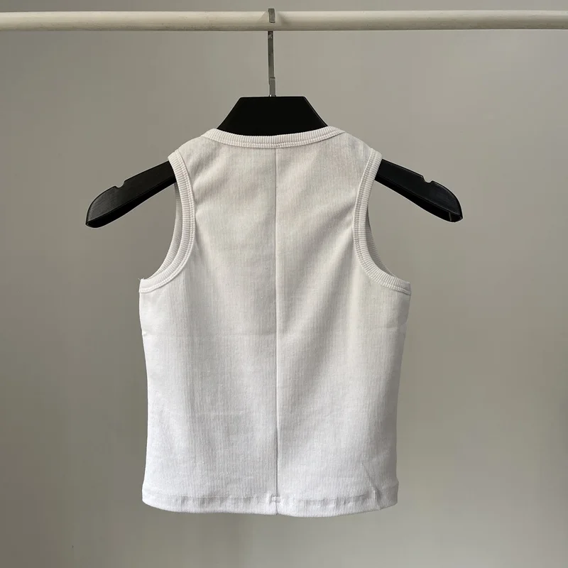 [YOZOU] Summer Y2k Ribbed Cotton Hollow Out Sleeveless Crop Tank Top Hollow Out Kpop Rave Outfits White Black Gray Brown