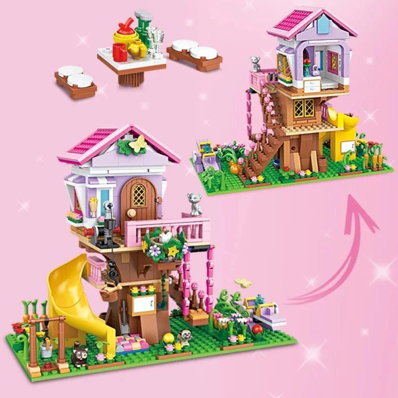 City Summer Holiday Villa Princess Castle Building Blocks Tree House Summer Holiday Seaside Villa Building Blocks Sets DIY Toys