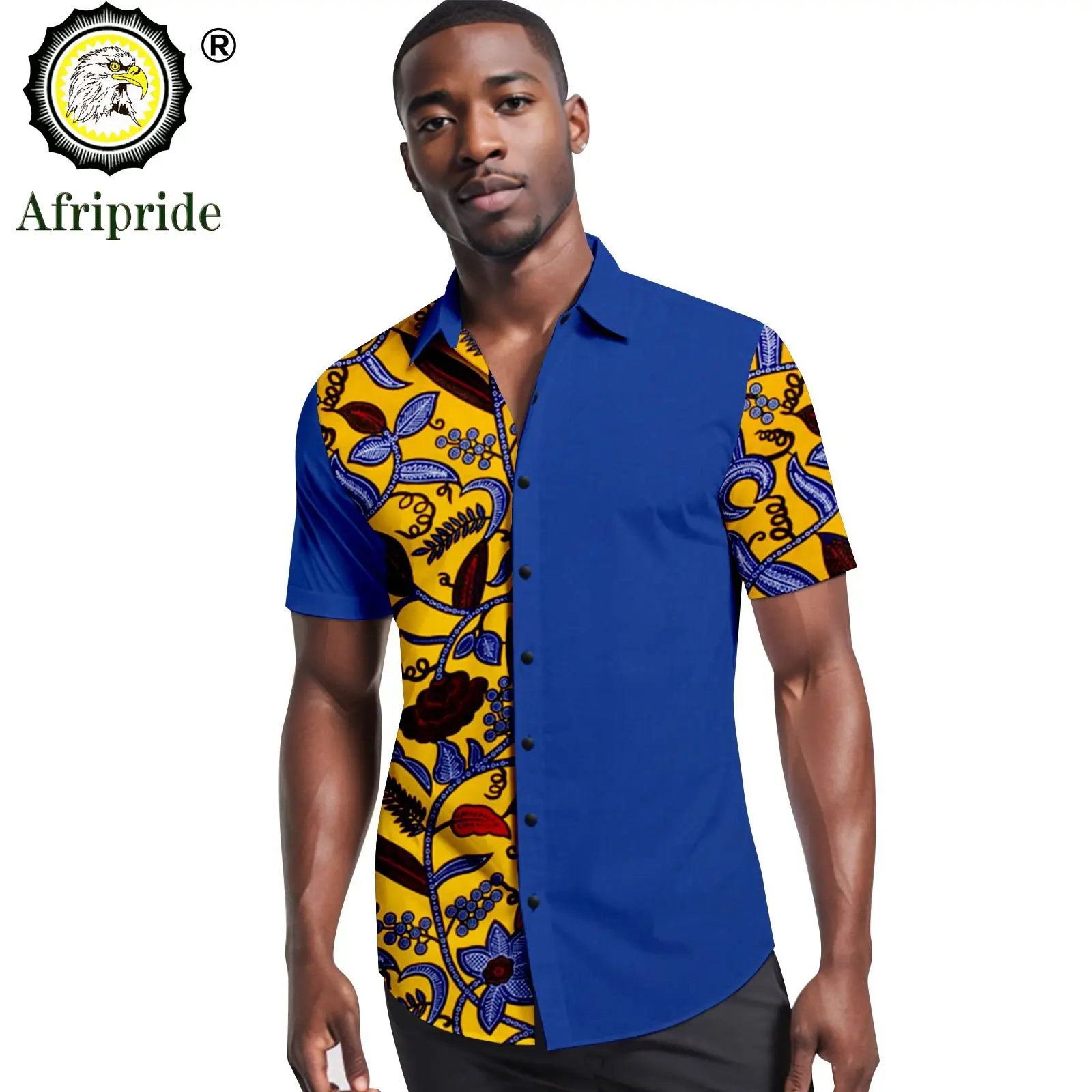 

Bazin Riche African Print Shirts for Men Short Sleeve V-neck Plus Size Casual Blouse Dashiki Tops Ankara Attire A2312005