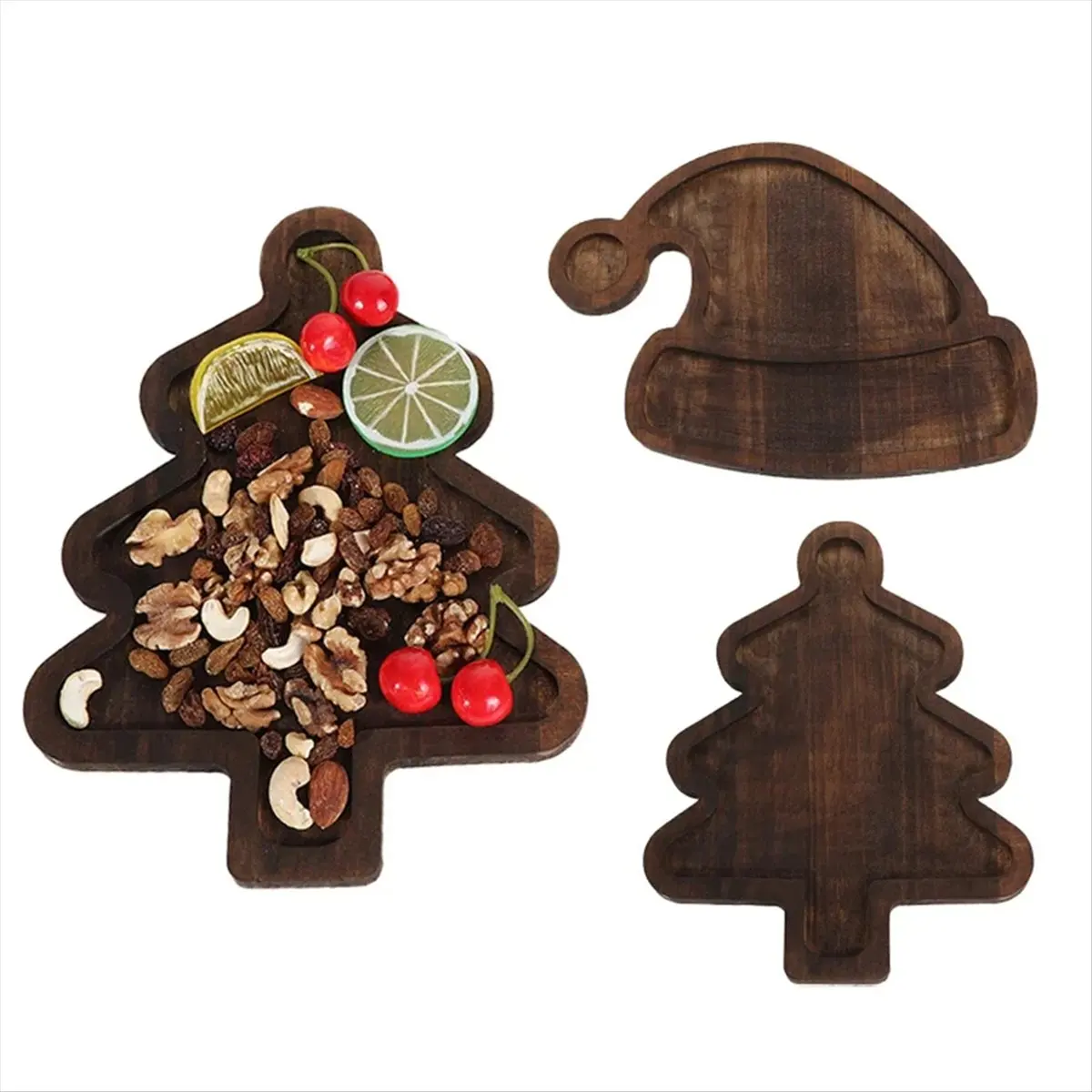[N84R] Christmas Tree Tray Cute Home Wooden Fruit Dinner Plate Cake Dessert Plate for Entertaining, Breakfast, Coffee Table