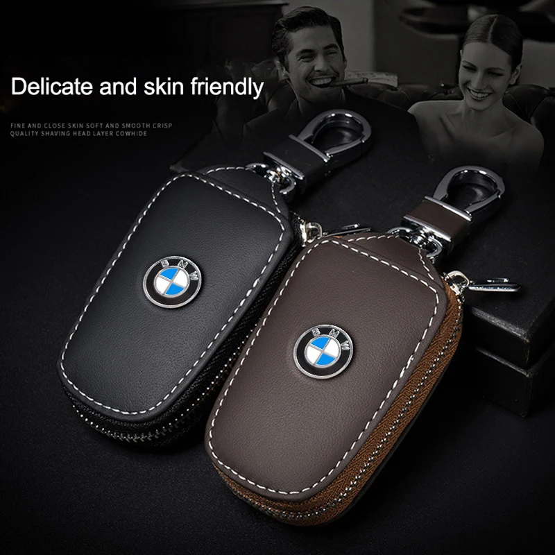 Metall-Logo-Leder-Schlüsseletui mit sicherer Gürtelbefestigung für BMW Performance F30 F20 F10 F40 E92 E91 G20 G30 G06 G07 G11