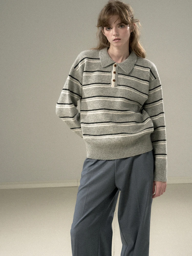 

Women's Neck Sweater Autumn Winter Loose Vintage Soft Stripe Knitted Loose Collar Top Outerwear Comfortable Lazy Style
