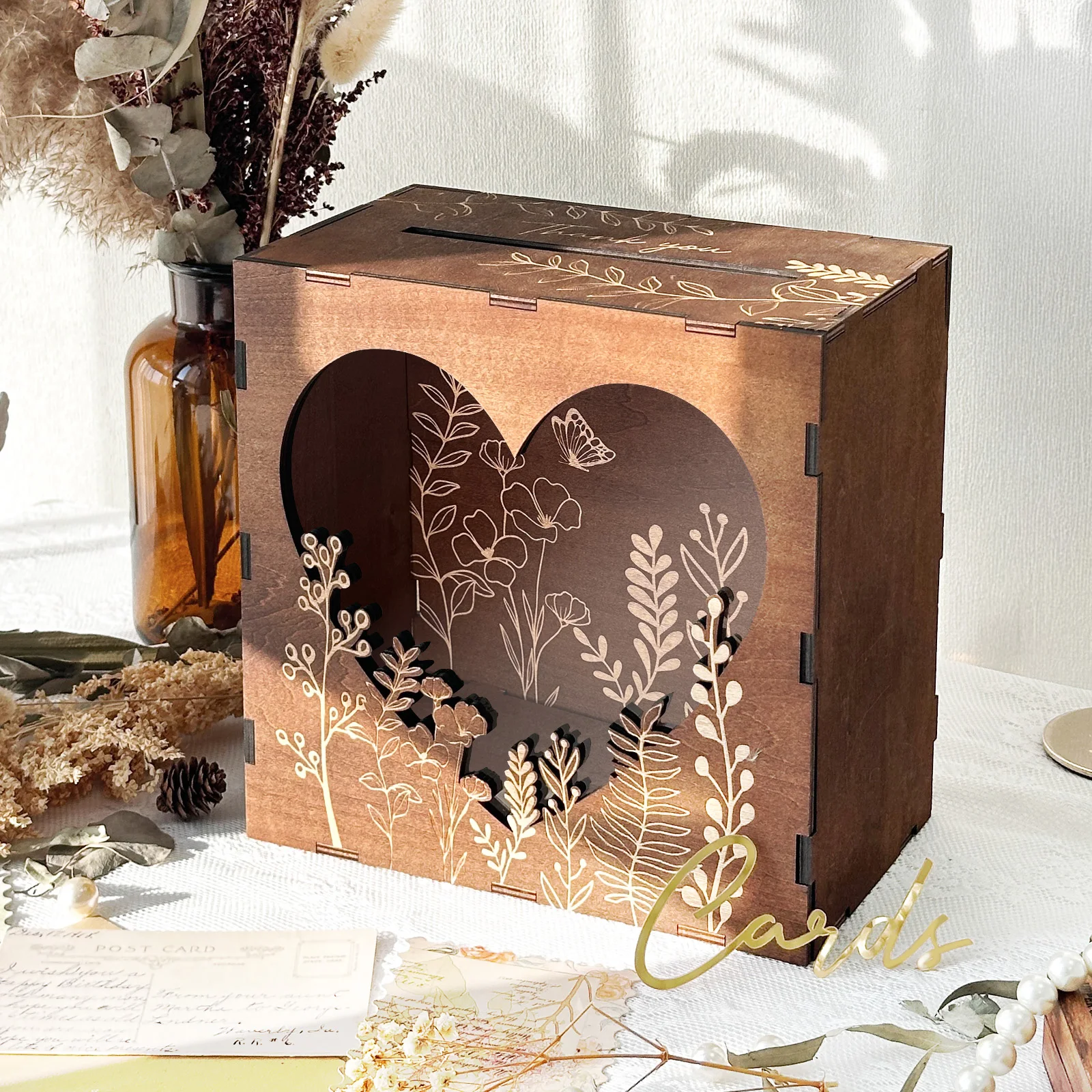 

OurWarm Wooden Wedding Card Boxes for Reception, Rustic Wedding Box for Cards and Money, Envelope Money Box Gift Card Box