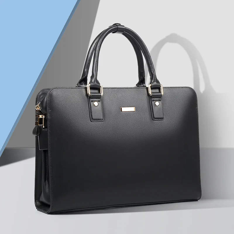 New Men's Genuine Leather Briefcase Split Cowhide Large Capacity Horizontal Business Handbag Laptop Bag