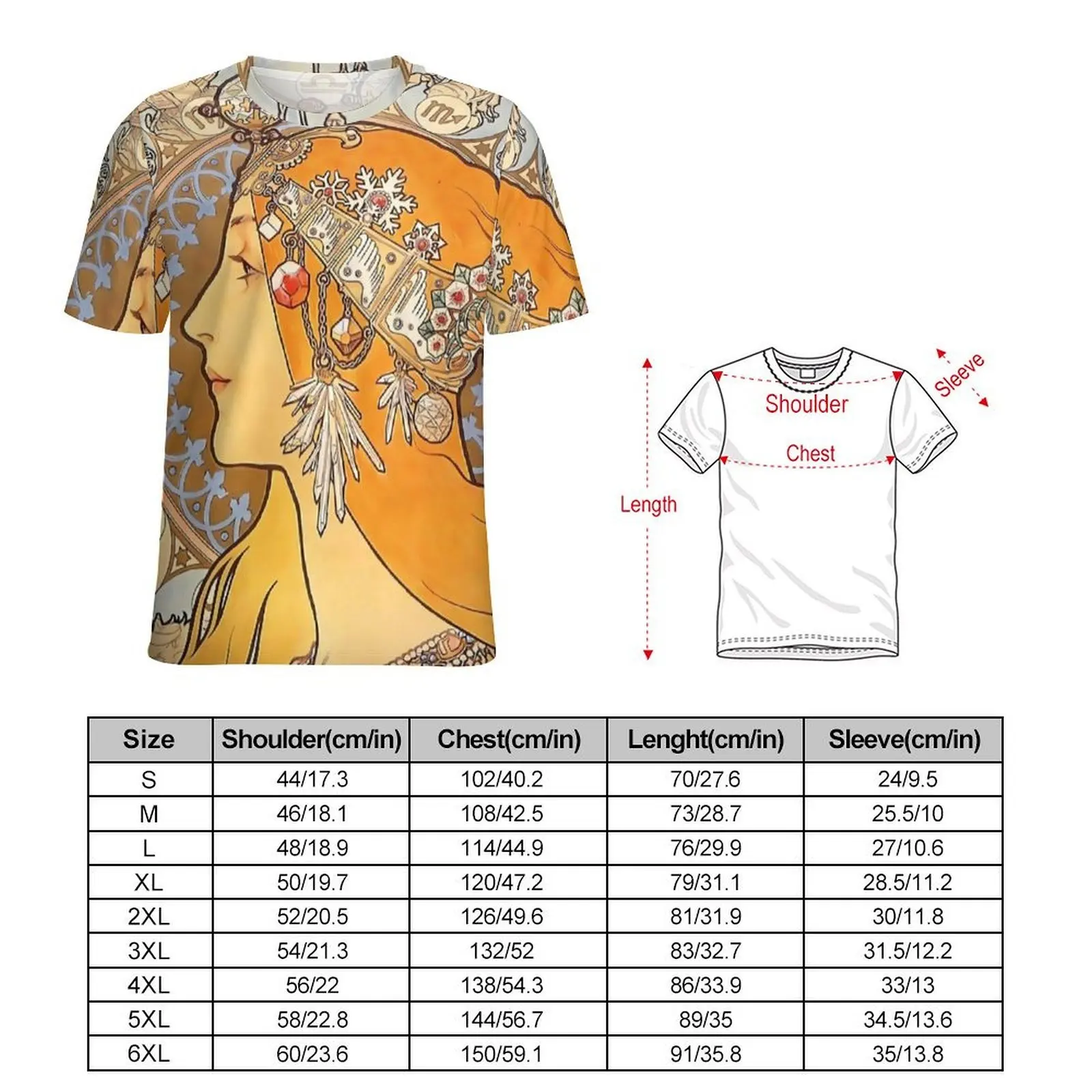 Alphonse Mucha Zodiac Art Nouveau T Shirt  EMO Casual T Shirts O Neck Hippie Tee Shirt Summer Man Graphic Tops Plus Size 4XL 5XL