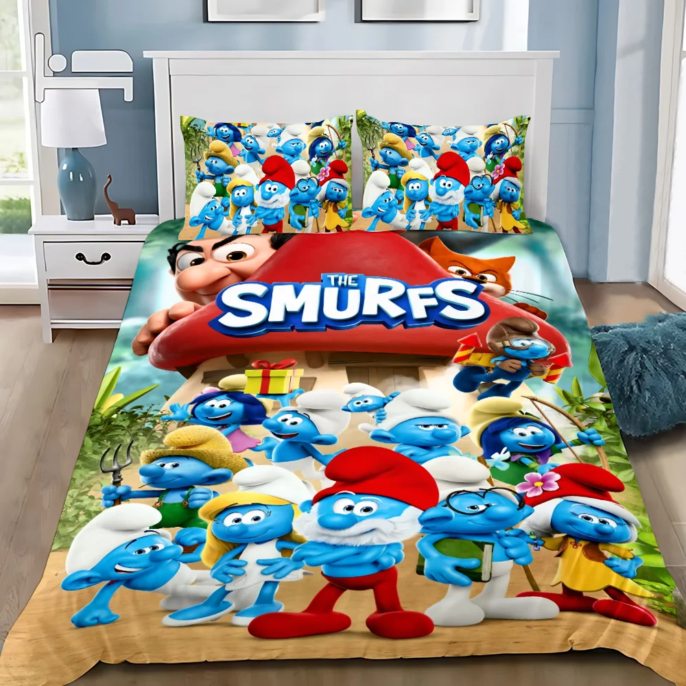 Cute Cartoon S-Smurfs Duvet Cover Pillowcase Bedding Set Adult Boy Girl Bedroom Decoration Children Gift Single Double Size