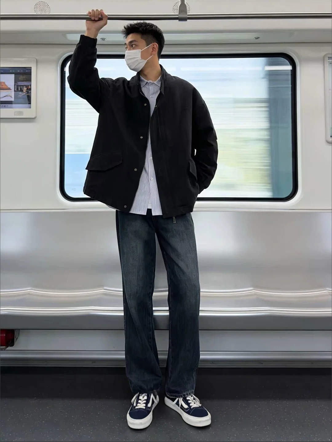 

Deep Blue Men's Straight Leg Jeans Cleanfit Spring Faion High Street Vibe Waed Denim mid Waist Zipper Closure Casual Trou...